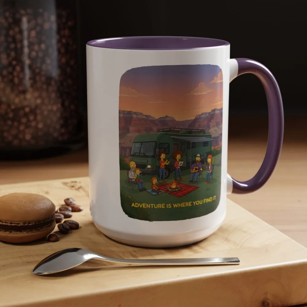 Accent Coffee Mug (11, 15oz) — "Adventure Is Where You Find It" Design Sitcom-Line