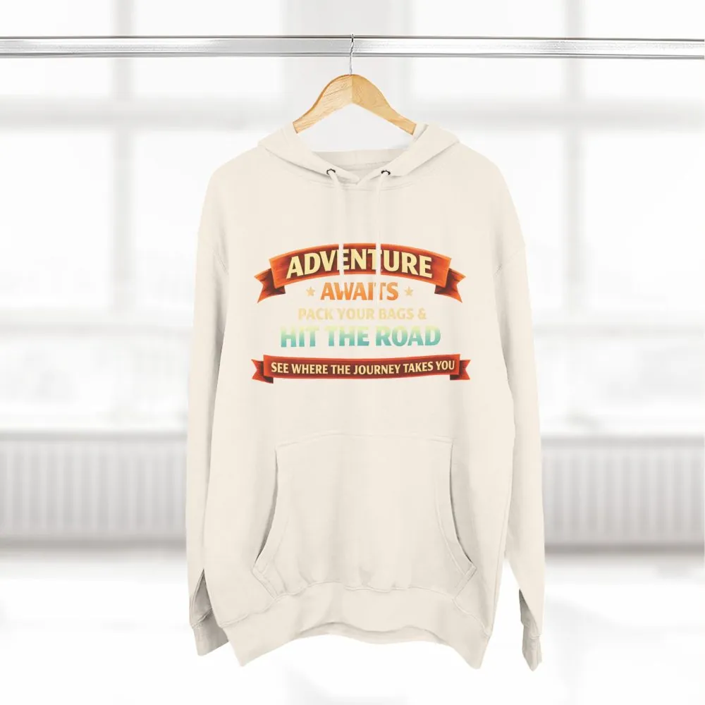 Three-Panel Fleece Hoodie - "Adventure Awaits-Pack Your Bags" Design Scenic-Line