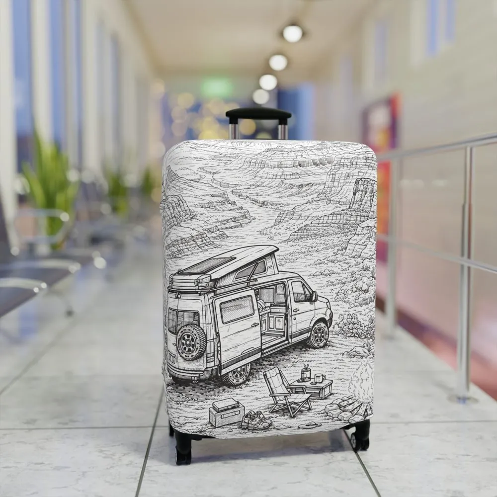 Luggage Cover — Adventure Camper Sketch Travel Suitcase