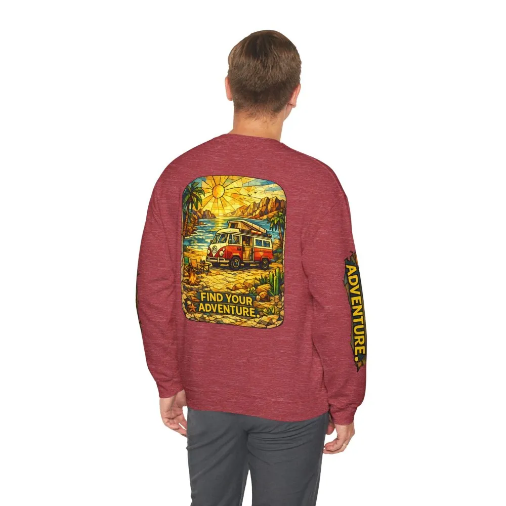 Unisex Heavy Blend™ Crewneck Sweatshirt — "Find Your Adventure" Design Cubic-Line
