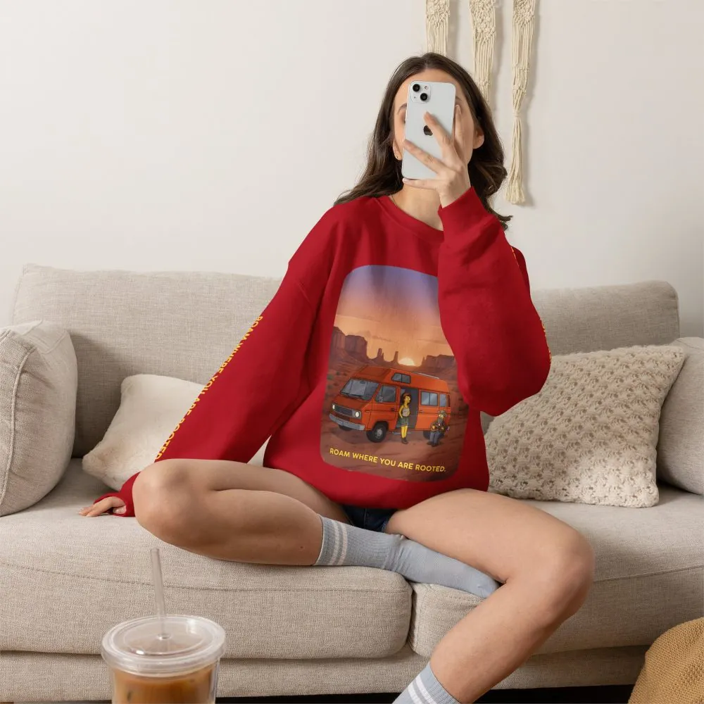Unisex Heavy Blend™ Crewneck Sweatshirt — "Roam Where You Are Rooted" Design Sitcom-Line