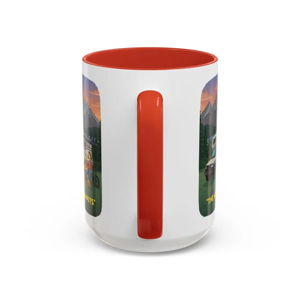 Accent Coffee Mug (11, 15oz) — "The World Awaits" Design Sitcom-Line