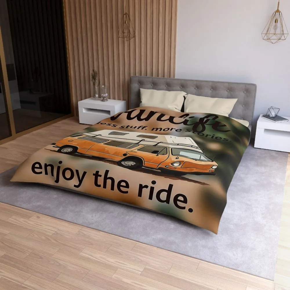 Duvet Cover – “Vanlife - Less Stuff. More Stories. Enjoy the Ride.” Camper Van Bedding