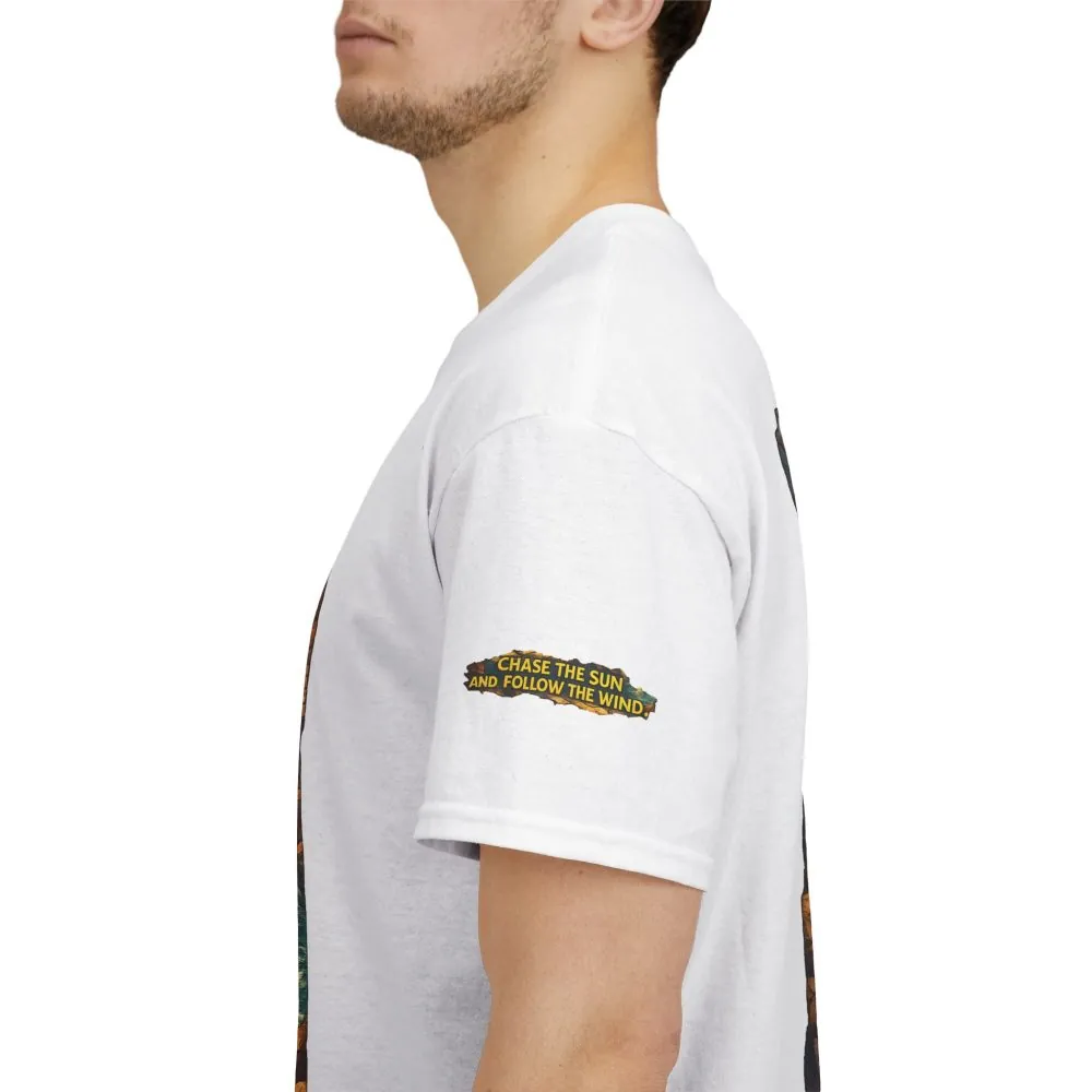 Unisex Heavy Cotton Tee — "Chase The Sun And Follow The Wind" Design Cubic-Line