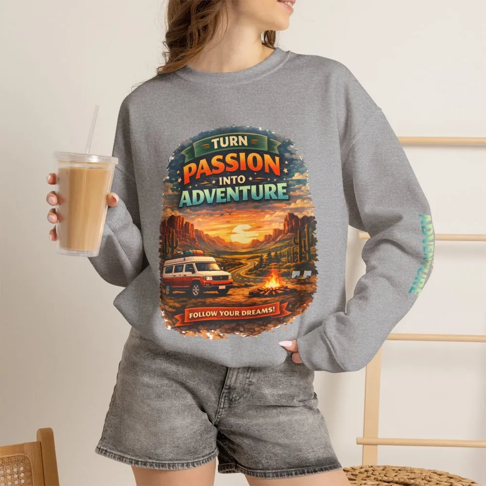 292105208912998924_2048.jpeg Unisex Heavy Blend™ Crewneck Sweatshirt — "Turn Passion Into Adventure" Design Scenic-Line