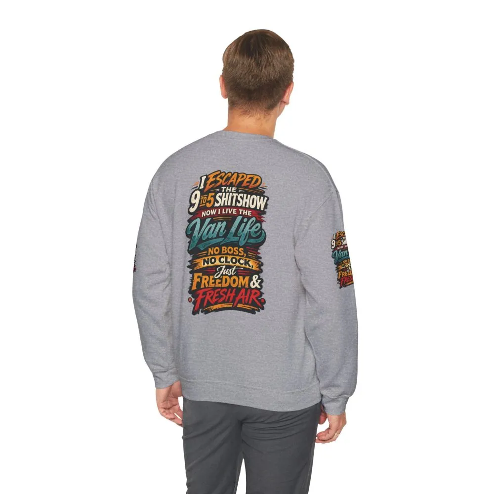 Unisex Heavy Blend™ Crewneck Sweatshirt — "I Escaped The 9 To 5" Design F**K-Line