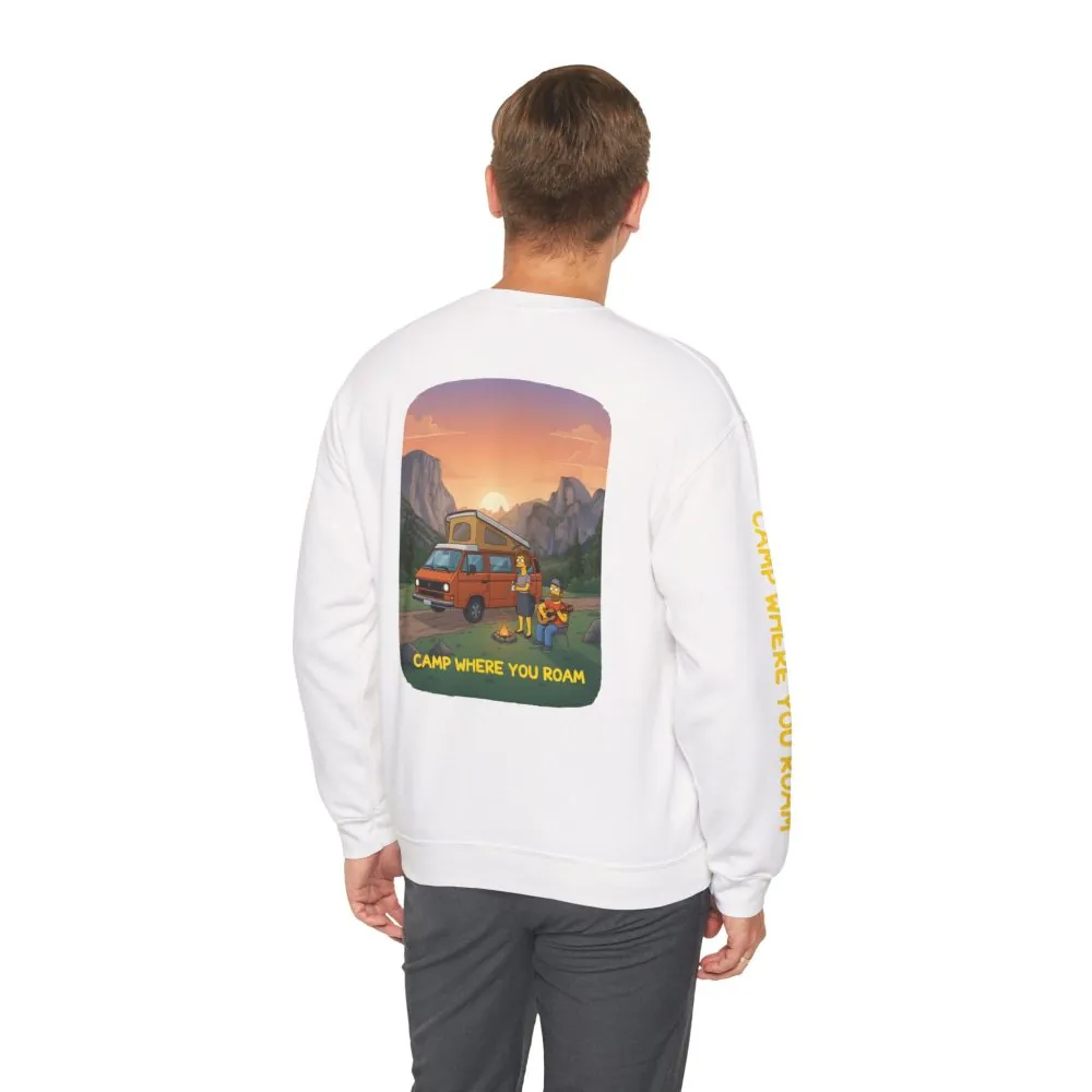 Unisex Heavy Blend™ Crewneck Sweatshirt — "Camp Where You Roam" Design Sitcom-Line