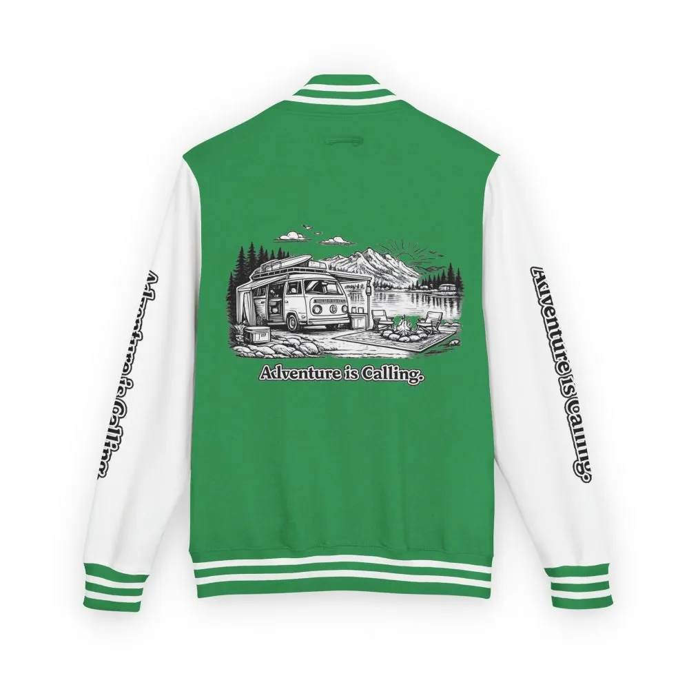 Unisex Heavyweight Letterman Jacket — "Adventure Is Calling" Travel Varsity Coat