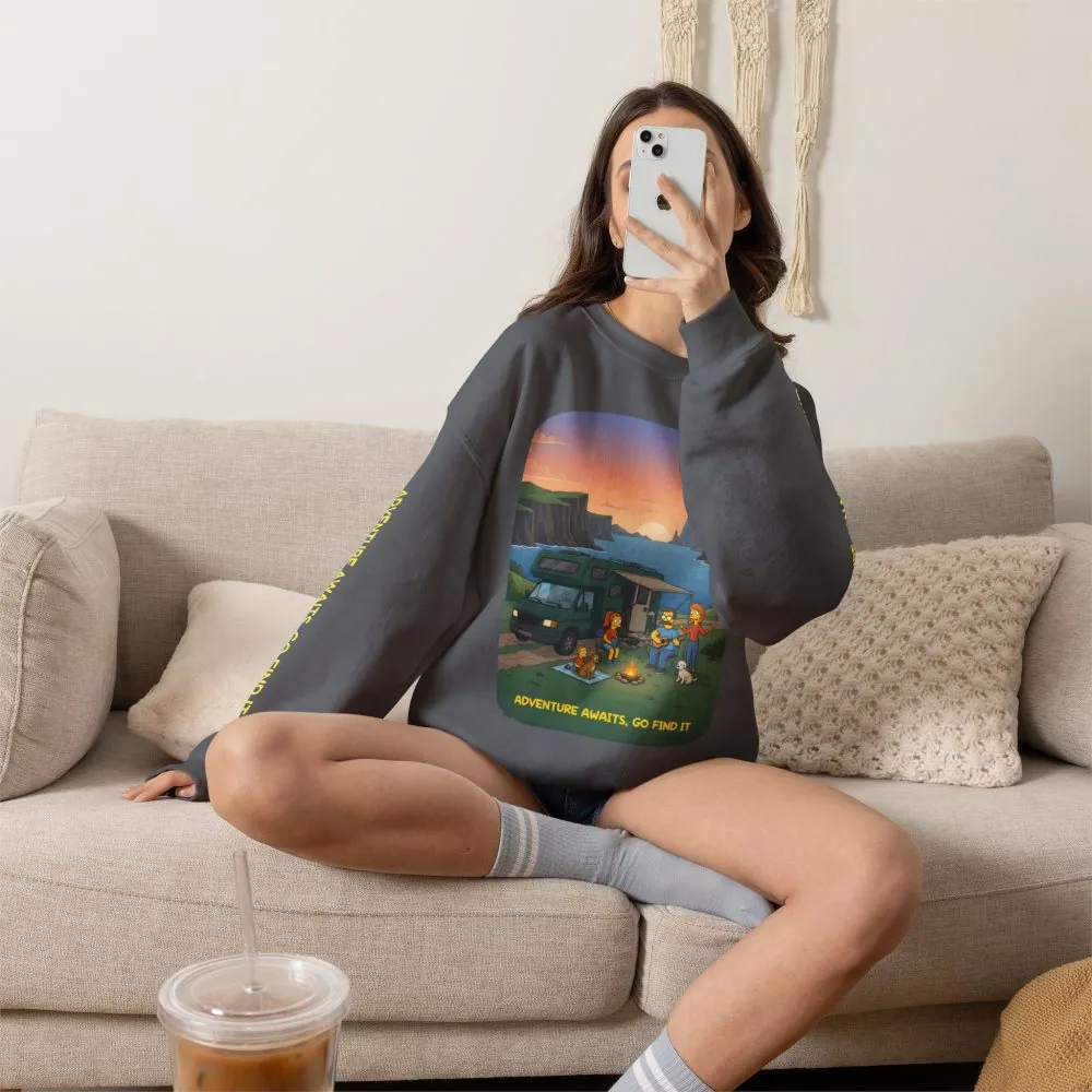 Unisex Heavy Blend™ Crewneck Sweatshirt — "Adventure Awaits-Go Find It"" Design Sitcom-Line