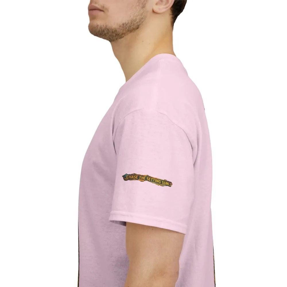 Unisex Heavy Cotton Tee — "Chase The Settings Sun" Design Cubic-Line