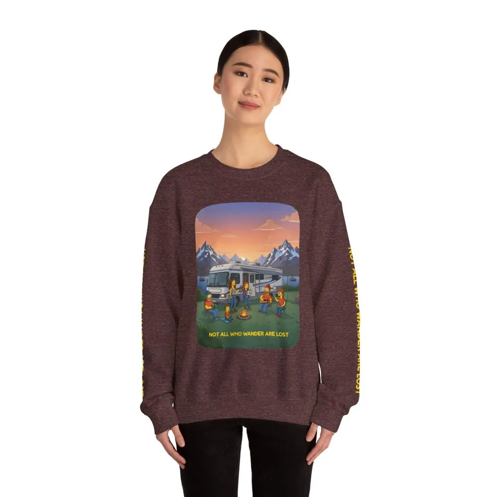 Unisex Heavy Blend™ Crewneck Sweatshirt — "Not All Who Wander Are Lost" Design Sitcom-Line