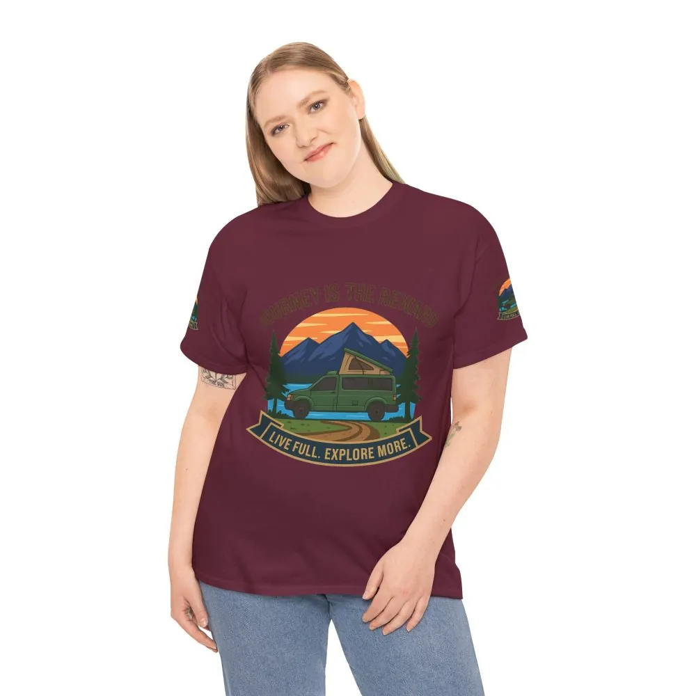 Unisex Heavy Cotton Tee  — "Journey Is The Reward Tee" Adventure Camper Van Graphic T-Shirt