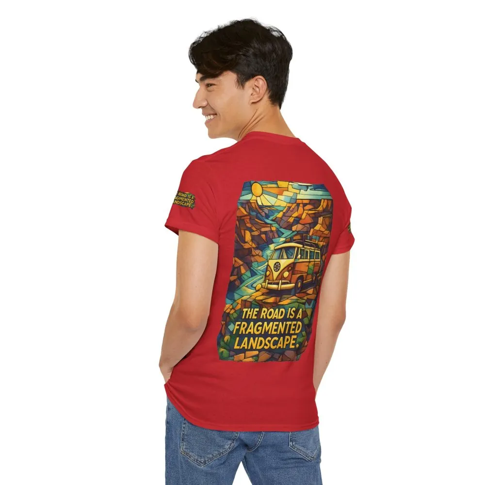 Unisex Heavy Cotton Tee — "The Road Is A Fragmented Landscape" Design Cubic-Line