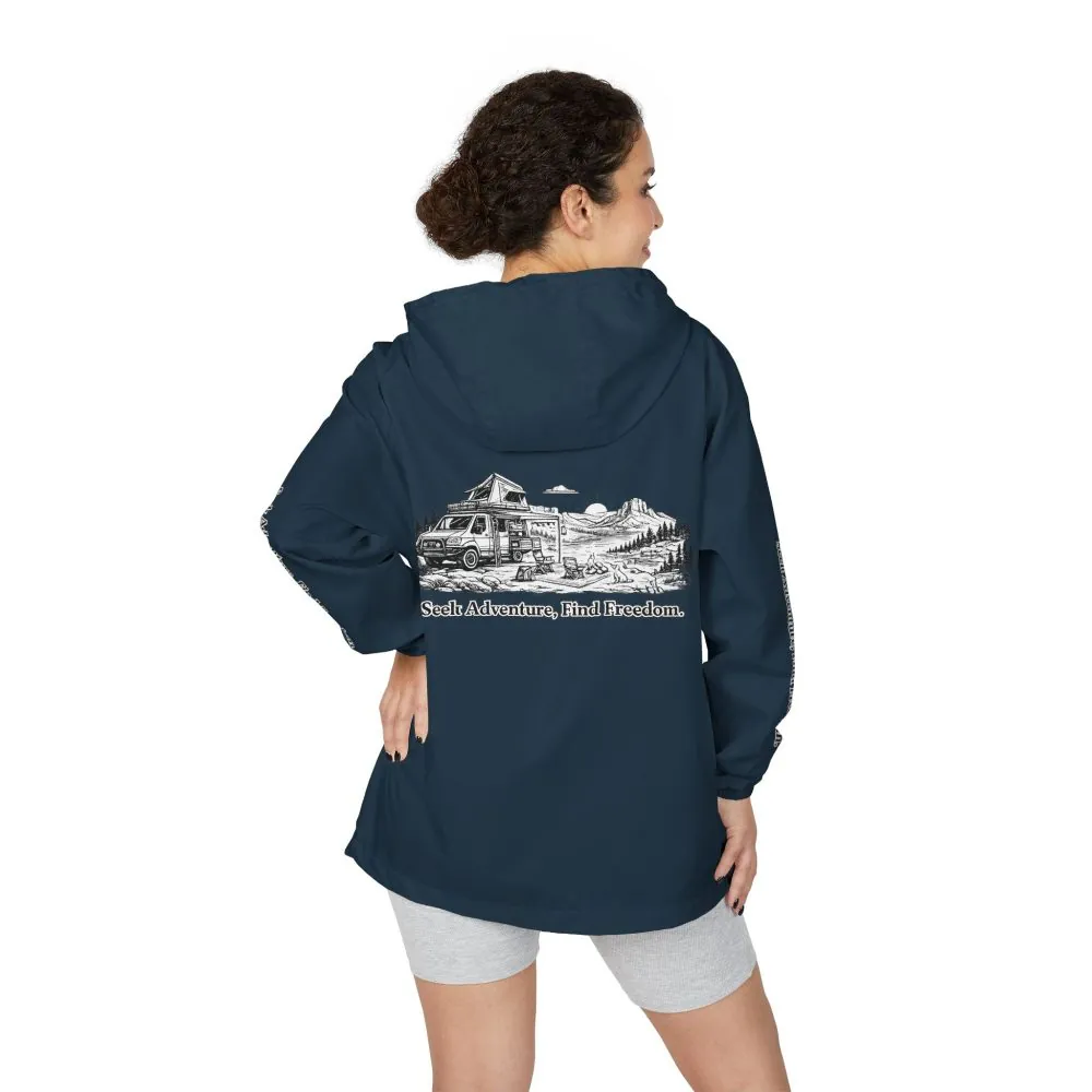 Unisex Full-Zip Windbreaker Jacket — "Seek Adventure, Find Freedom" (Design "Minimal-Line")