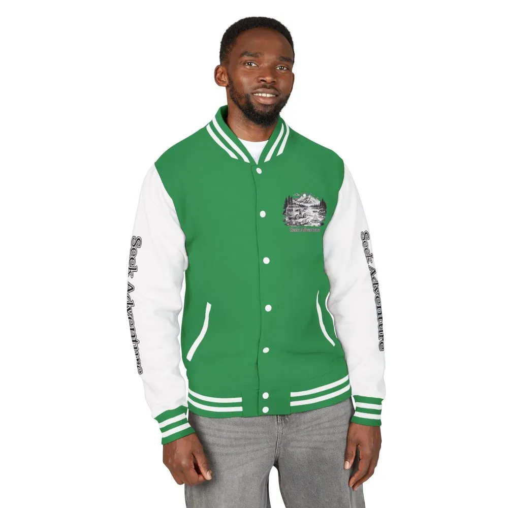 Unisex Heavyweight Letterman Jacket — "Seek Adventure" Travel Varsity Coat