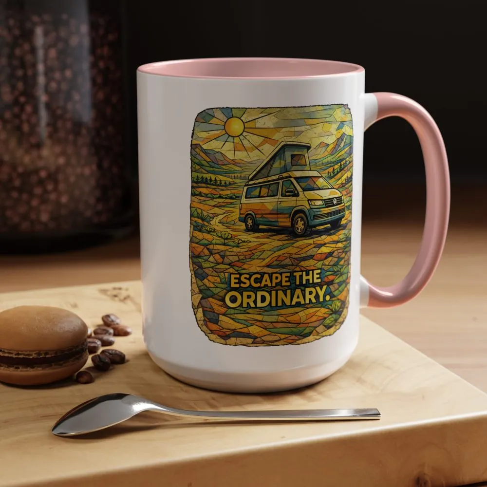Accent Coffee Mug (11, 15oz) — "Escape The Ordinary" Design Cubic-Line