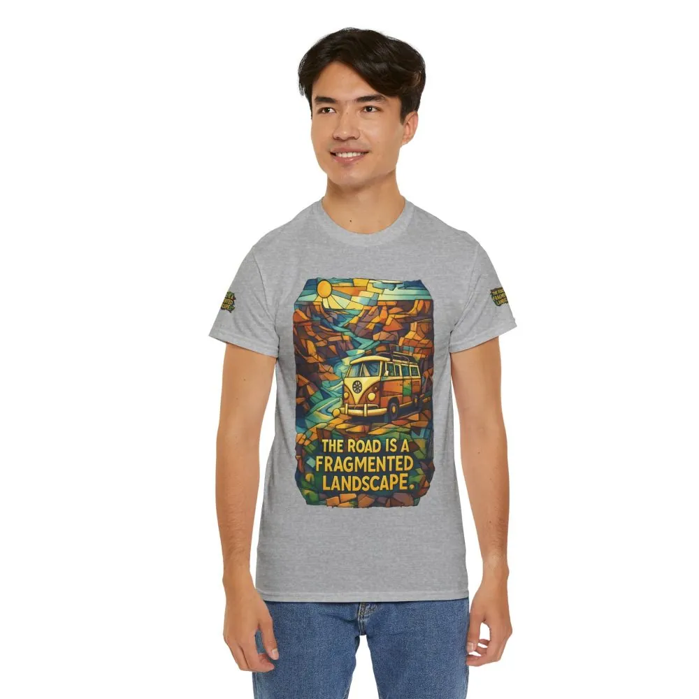 Unisex Heavy Cotton Tee — "The Road Is A Fragmented Landscape" Design Cubic-Line