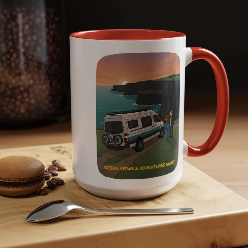 Accent Coffee Mug (11, 15oz) — "Ocean Views-Adventures Awaits" Design Sitcom-Line