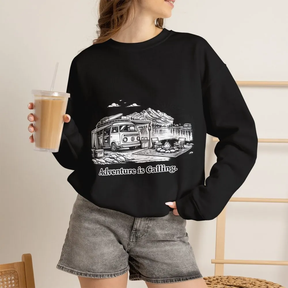Unisex Heavy Blend™ Crewneck Sweatshirt — "Adventure Is Calling" Design Minimal-Line