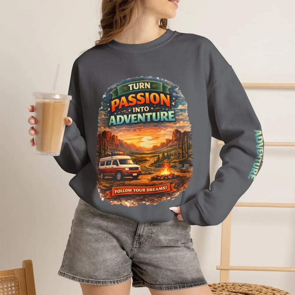3022650492735608329_2048.jpeg Unisex Heavy Blend™ Crewneck Sweatshirt — "Turn Passion Into Adventure" Design Scenic-Line