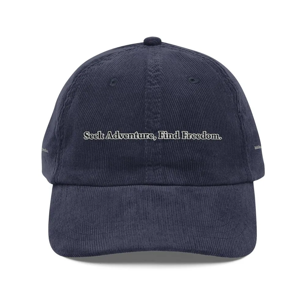 3024464854163335876_2048.jpeg Vintage Corduroy Cap (Embroidery) — "Seek Adventure, Find Freedom" Embroidered Hat