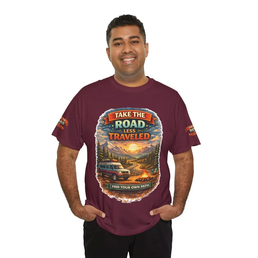 Unisex Heavy Cotton Tee — "Take The Road Less Traveled" Design Scenic-Line
