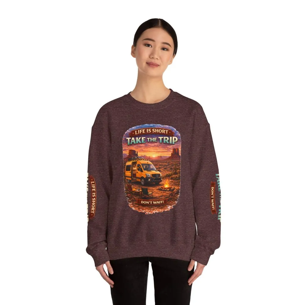 Unisex Heavy Blend™ Crewneck Sweatshirt — "Live Is Short Take The Trip" Design Scenic-Line
