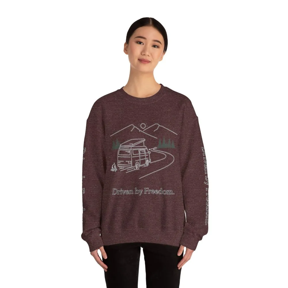 Unisex Heavy Blend™ Crewneck Sweatshirt — "Driven By Freedom" Design Minimal-Line