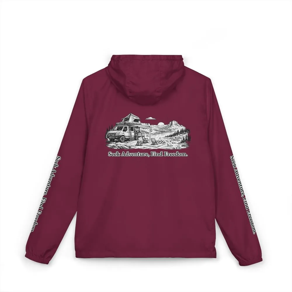 Unisex Full-Zip Windbreaker Jacket — "Seek Adventure, Find Freedom" (Design "Minimal-Line")