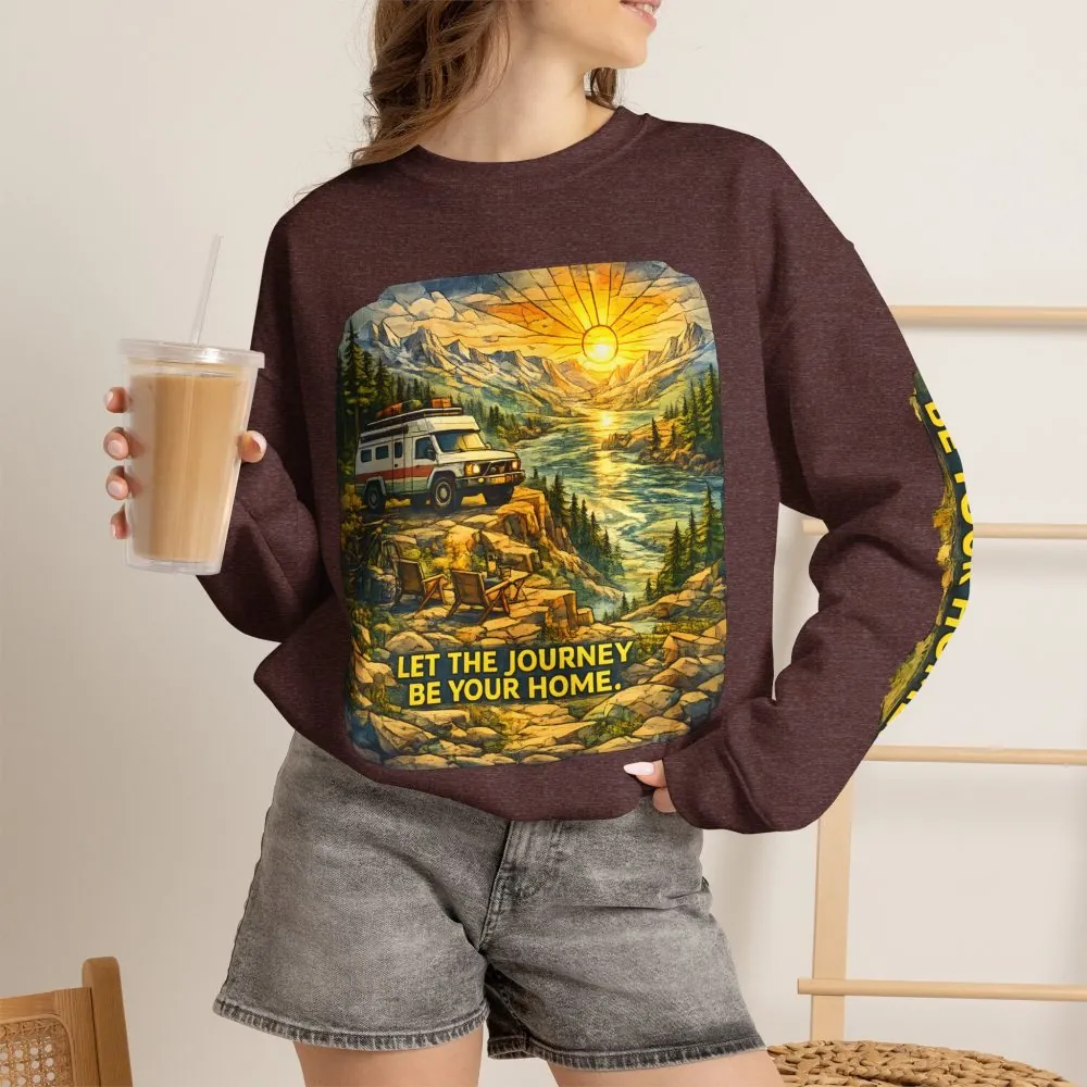 Unisex Heavy Blend™ Crewneck Sweatshirt — "Let The Journey Be Your Home" Design Cubic-Line