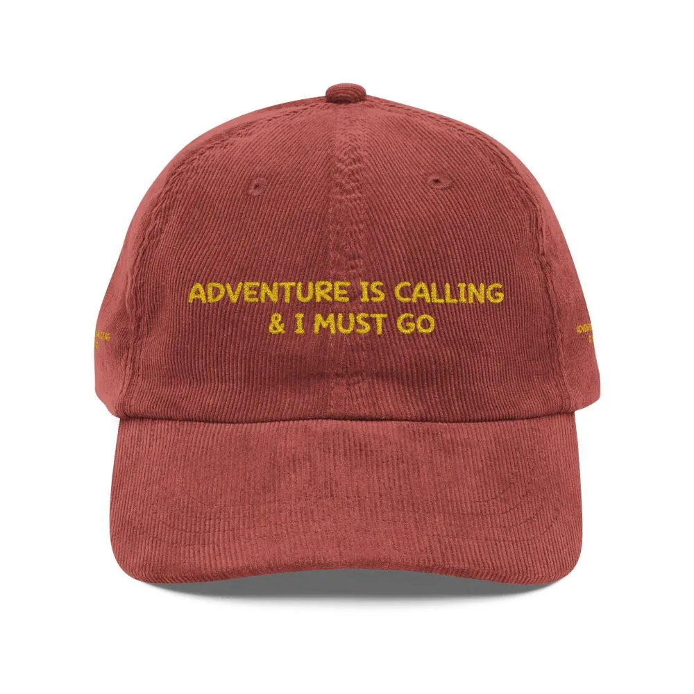 3046511062736120907_2048.jpeg Vintage Corduroy Cap (Embroidery) — "Adventure Is Calling & I Must Go" Embroidered Hat