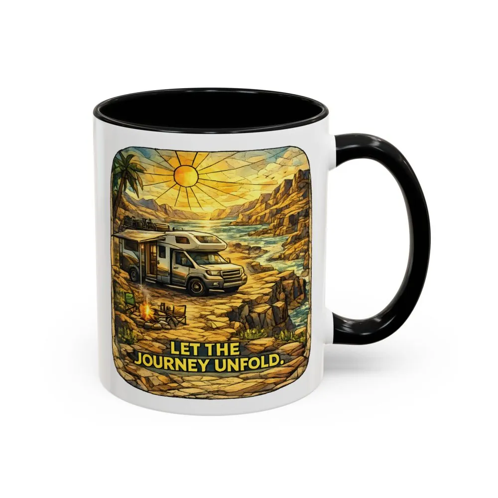 Accent Coffee Mug (11, 15oz) — "Let The Journey Unfold" Design Cubic-Line