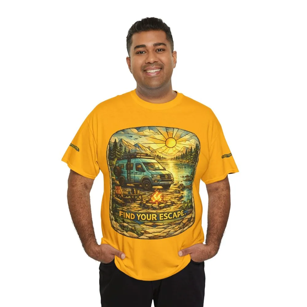 Unisex Heavy Cotton Tee — "Find Your Escape" Design Cubic-Line
