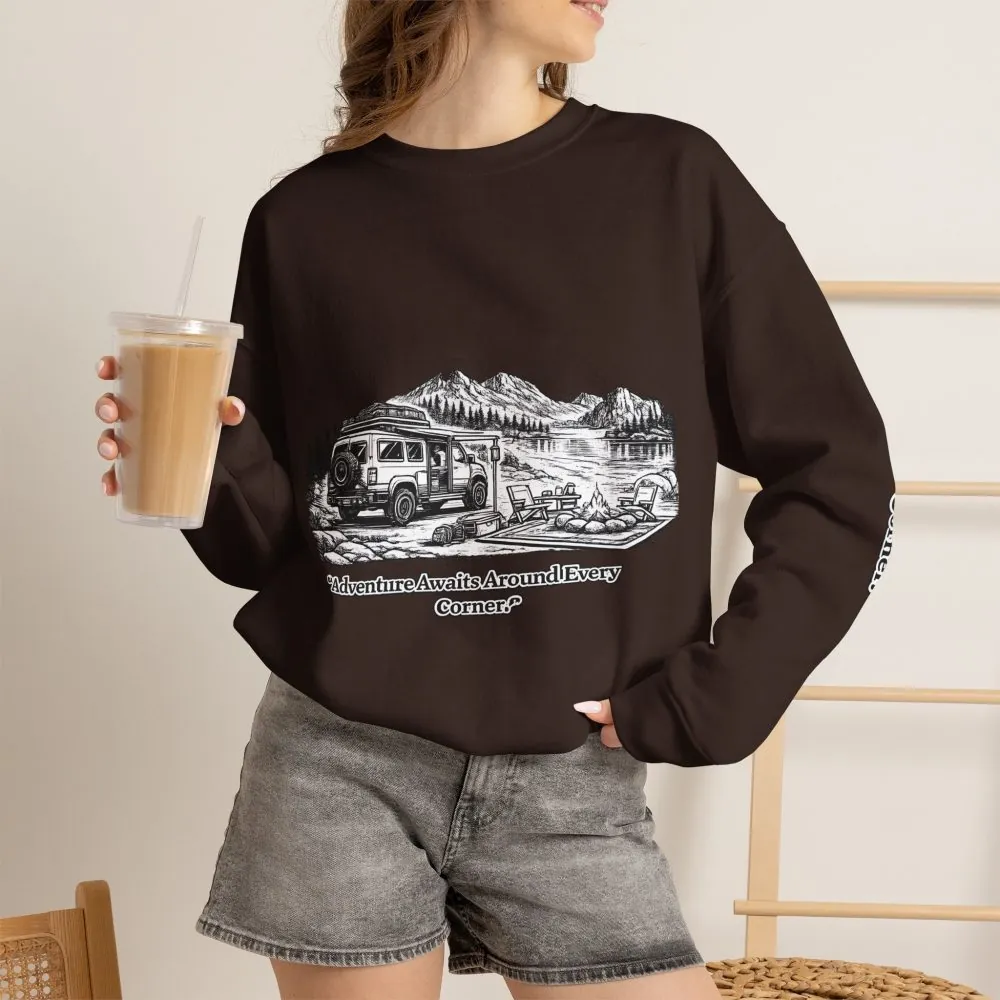 3067704783085957858_2048.jpeg Unisex Heavy Blend™ Crewneck Sweatshirt — "Adventure Awaits Around Every Corner" Design Minimal-Line