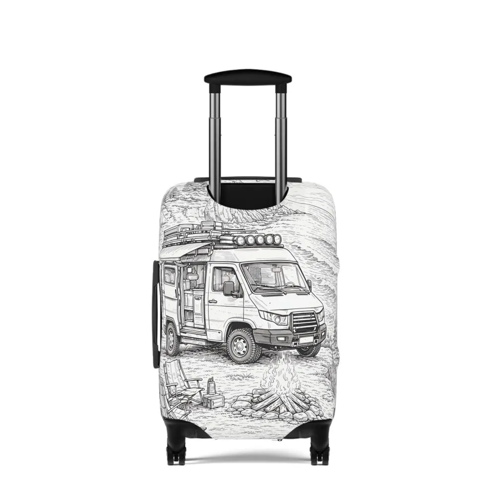 Luggage Cover — Adventure Camper Sketch Travel Suitcase