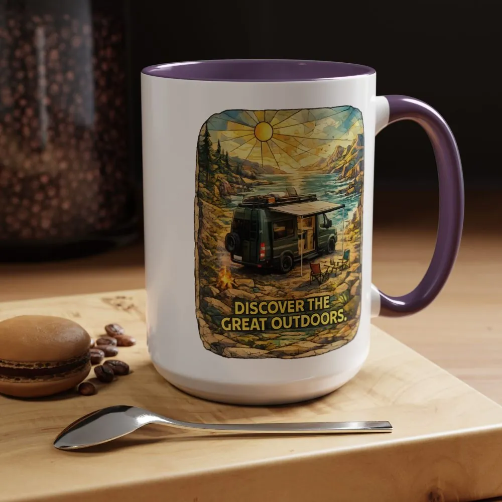 Accent Coffee Mug (11, 15oz) — "Discover The Great Outdoors" Design Cubic-Line