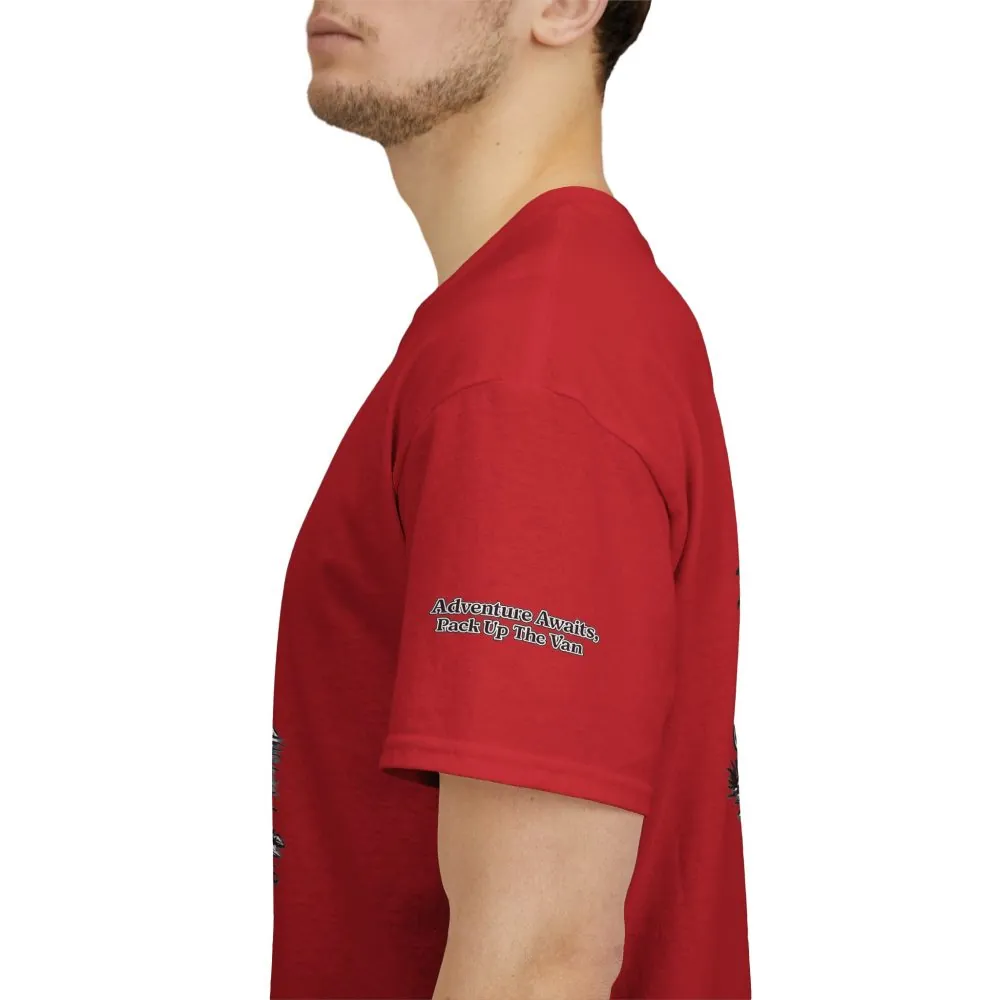 Unisex Heavy Cotton Tee — "Adventure Awaits,Pack Up The Van" Design Minimal-Line