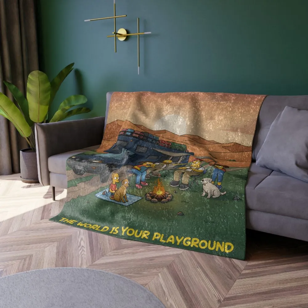 Crushed Velvet Blanket —"The World Is Your playground" Design Sitcom-Line (Campervan)