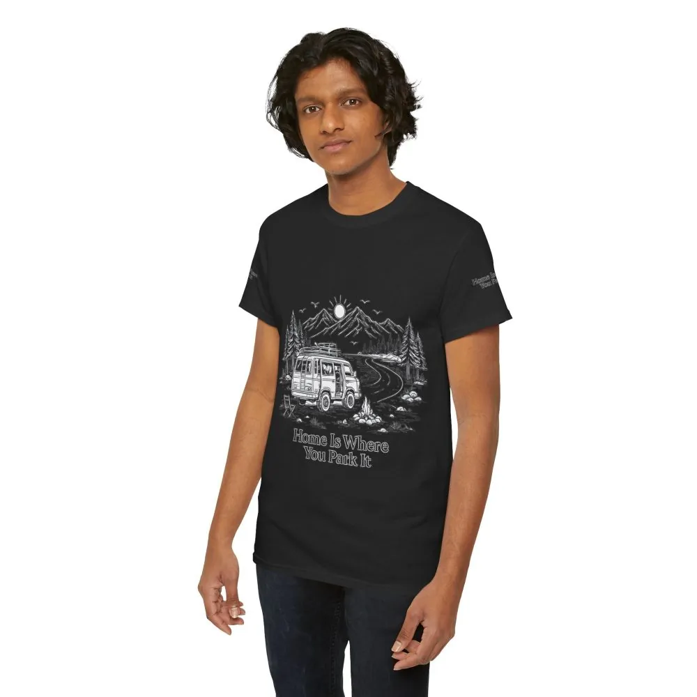 Unisex Heavy Cotton Tee — "Home Is Where You Park It" Design Minimal-Line