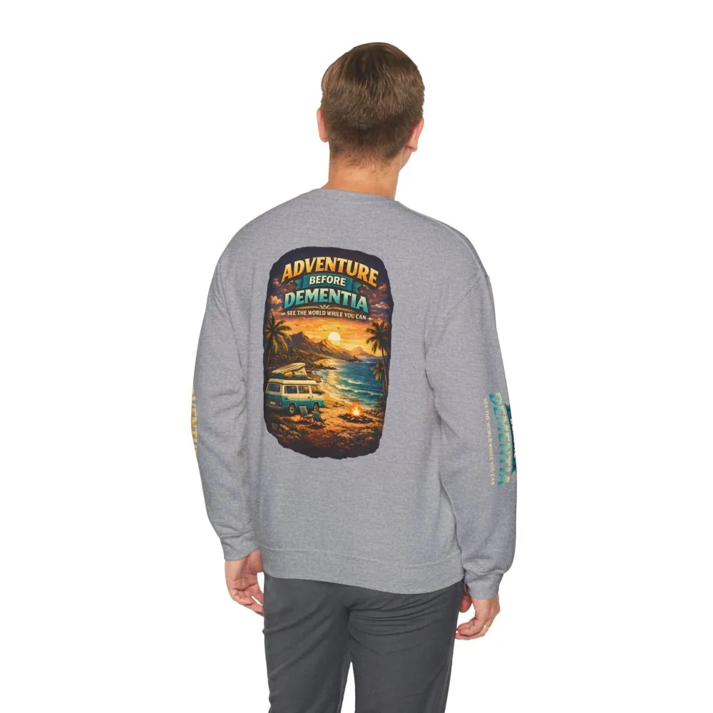 Unisex Heavy Blend™ Crewneck Sweatshirt — "Adventure Before Dementia" Design Scenic-Line