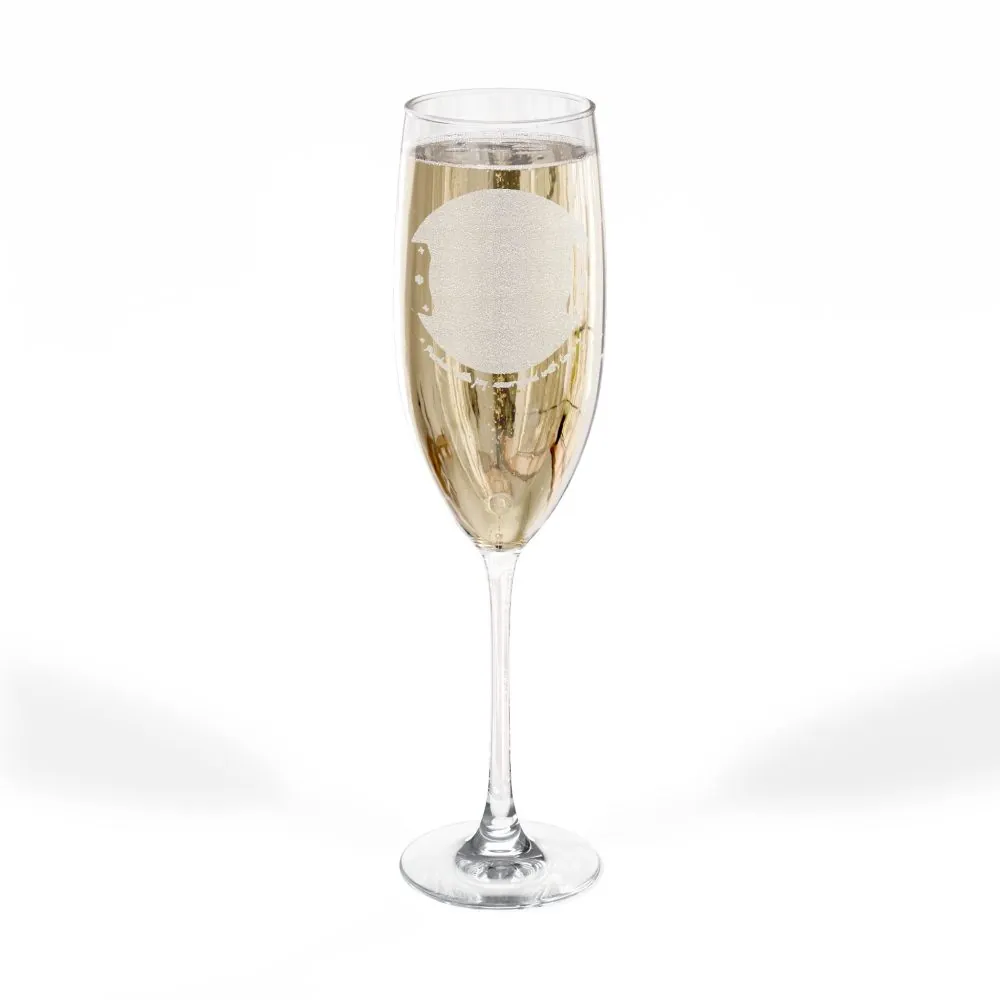 Engraved 8oz Champagne Flute — "Happ Camper - Christmas Wishes"