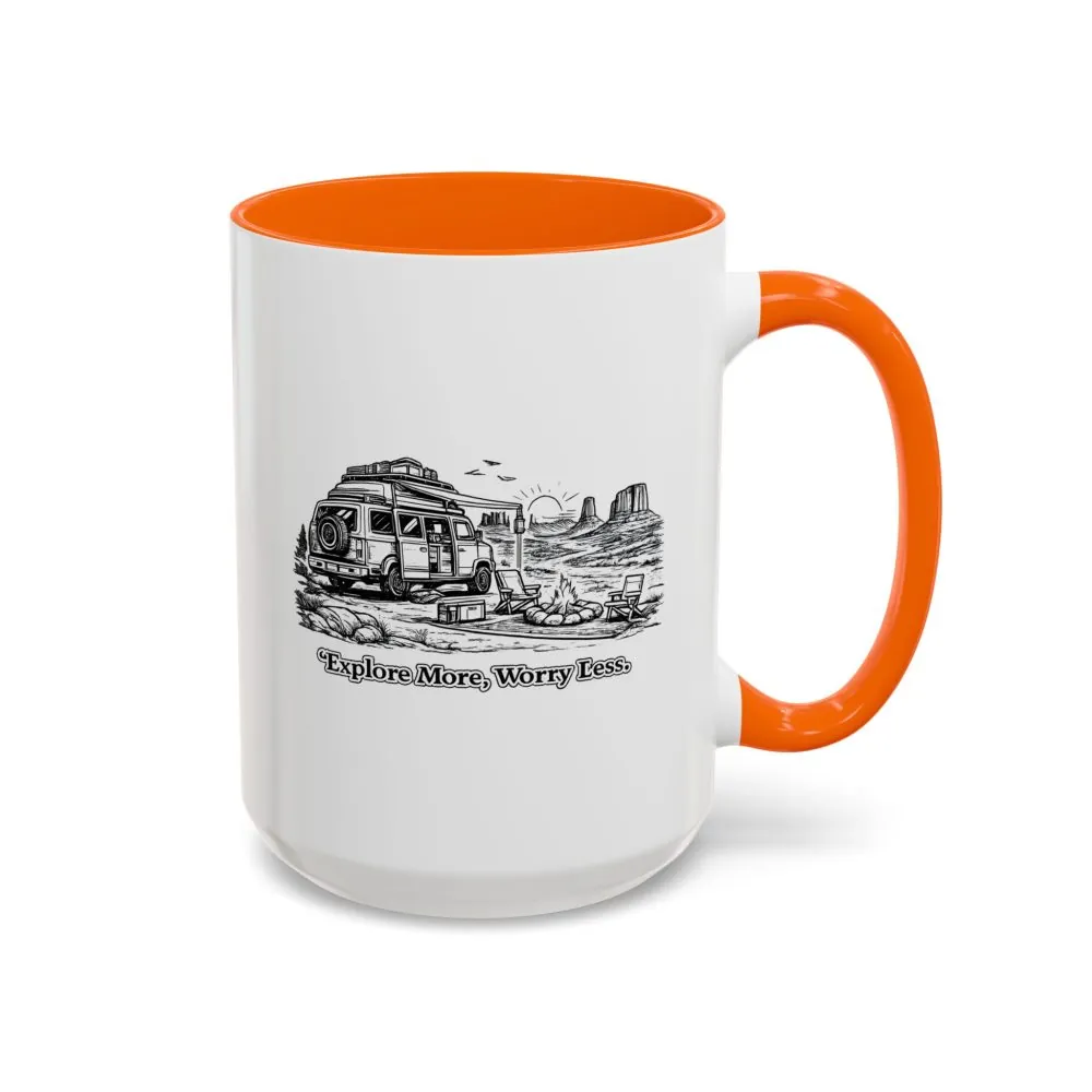 Accent Coffee Mug (11, 15oz) — "Explore More Worry Less" Design Minimal-Line
