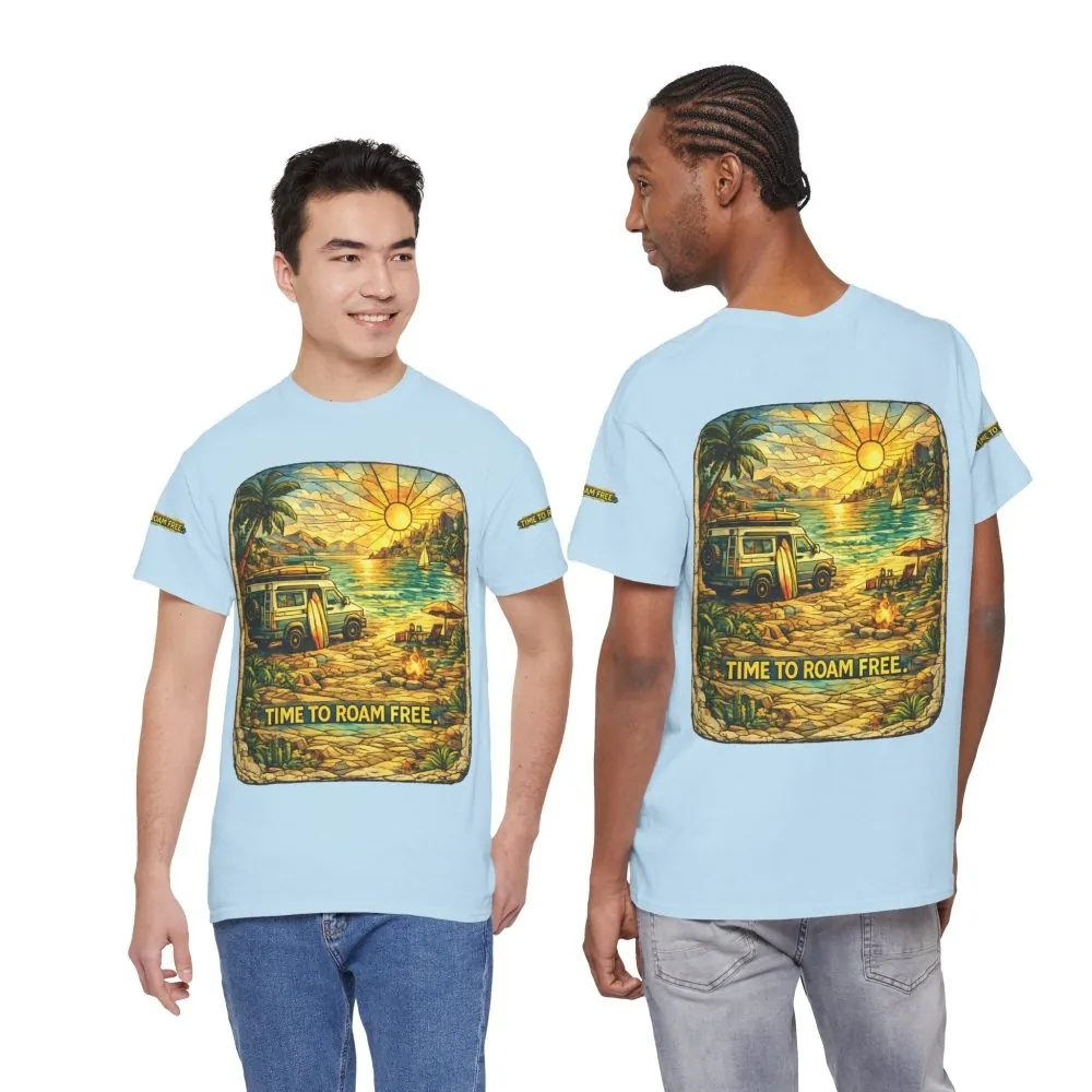 3132995258665670453_2048.jpeg Unisex Heavy Cotton Tee — "Time To Roam Free" Design Cubic-Line