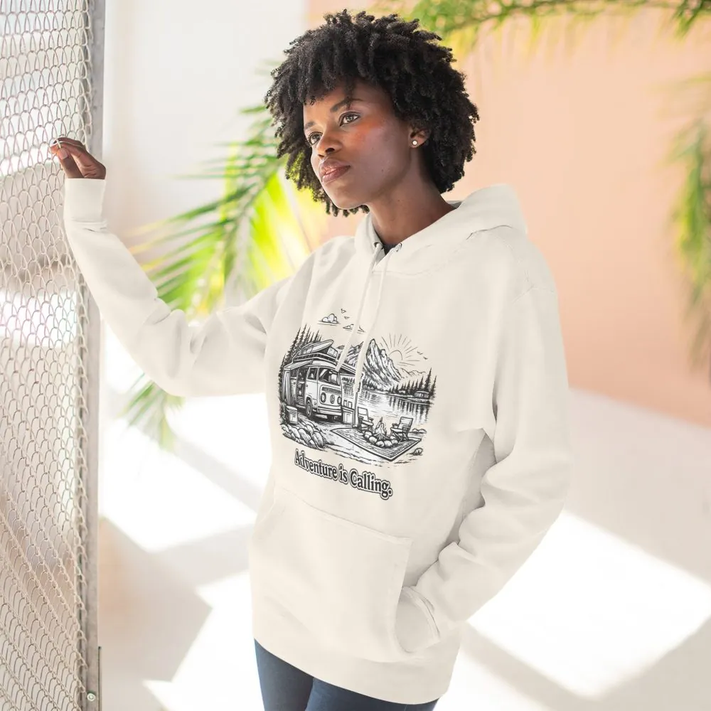 3134090258472251979_2048.jpeg Three-Panel Fleece Hoodie - "Adventure Is Calling" Design Minimal-Line