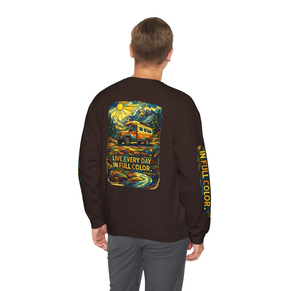 Unisex Heavy Blend™ Crewneck Sweatshirt — "Live Every Day InFull Color" Design Cubic-Line