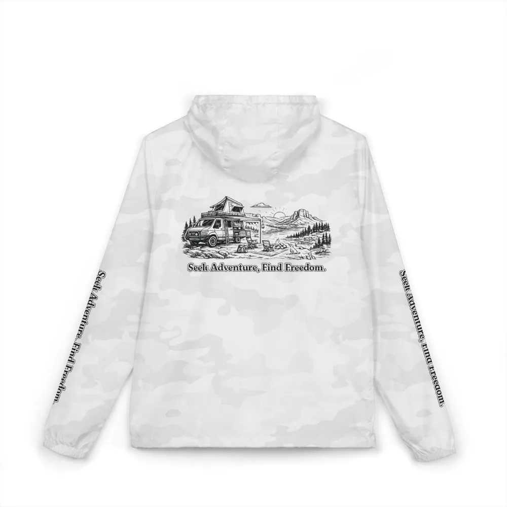 Unisex Full-Zip Windbreaker Jacket — "Seek Adventure, Find Freedom" (Design "Minimal-Line")
