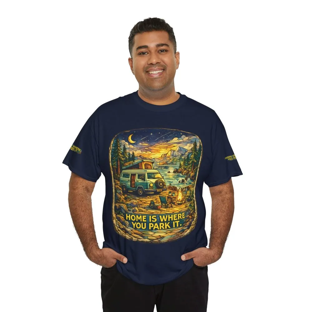 Unisex Heavy Cotton Tee — "Home Is Where You Park It" Design Cubic-Line
