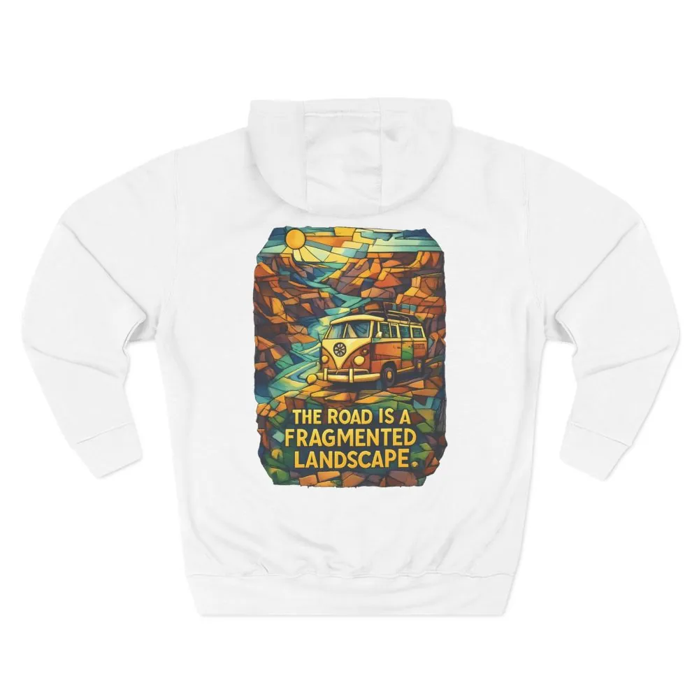 Three-Panel Fleece Hoodie - "The Road Is A Fragmented Landscape" Design Cubic-Line