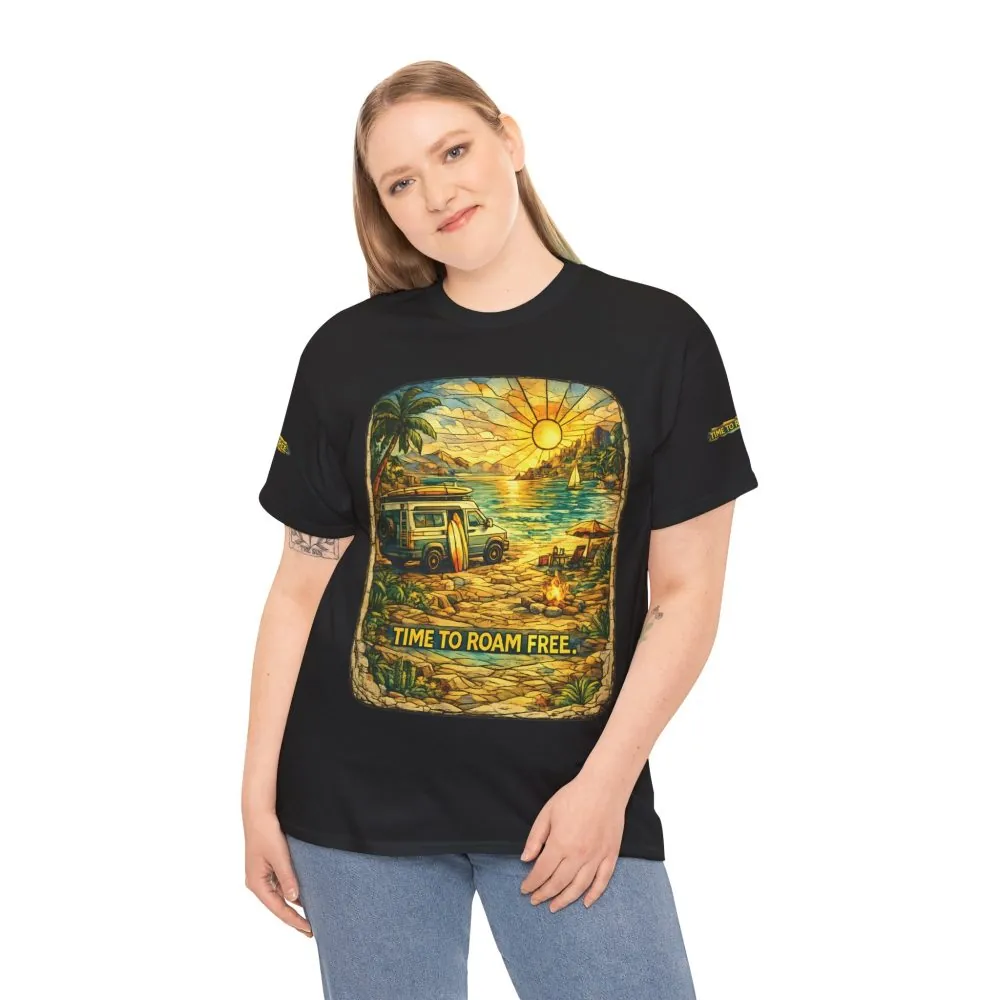 3155517177015374690_2048.jpeg Unisex Heavy Cotton Tee — "Time To Roam Free" Design Cubic-Line