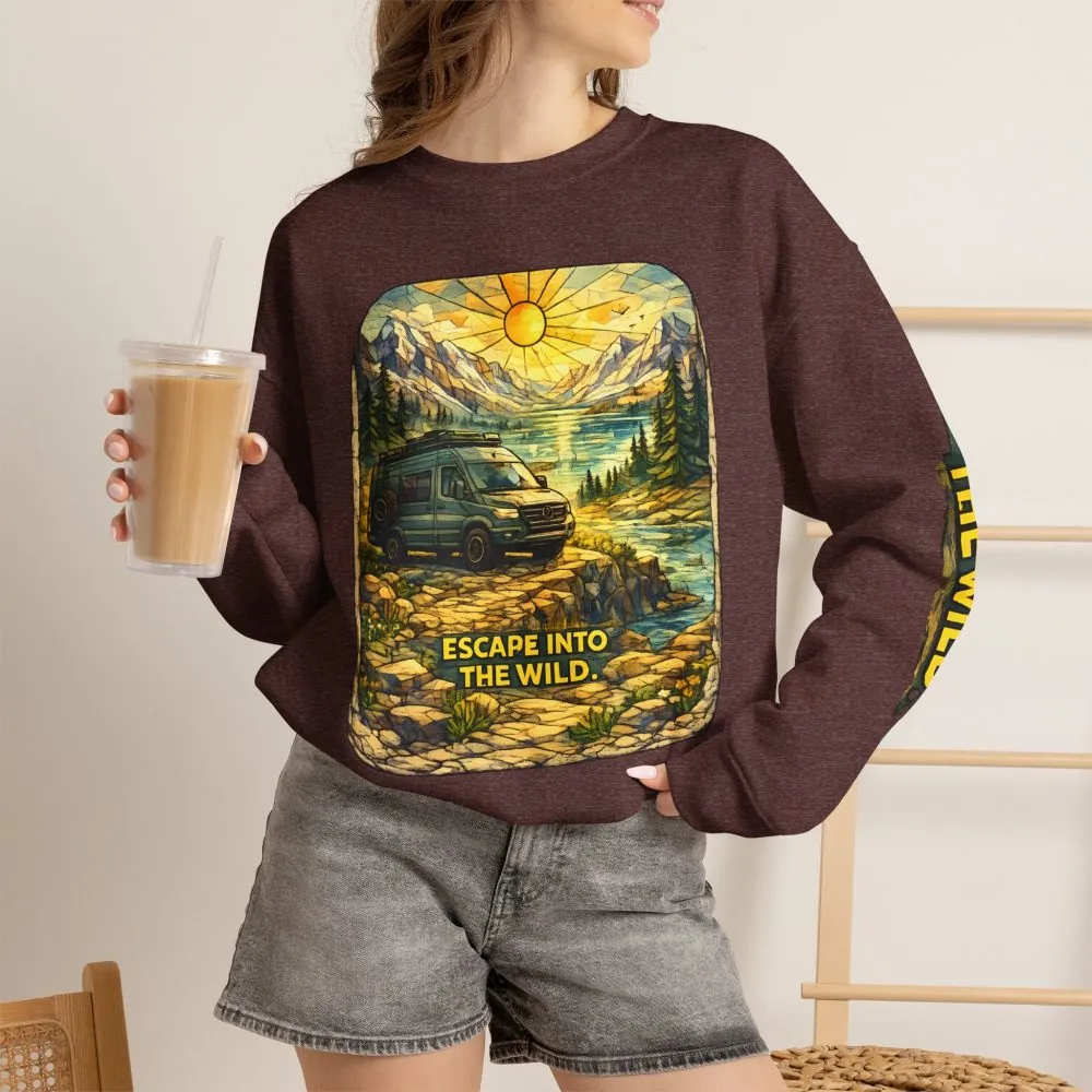 Unisex Heavy Blend™ Crewneck Sweatshirt — "Escape Into The Wild" Design Cubic-Line